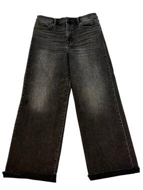 DAZE Wide Leg Cropped Jeans Black Raw Hem High Rise